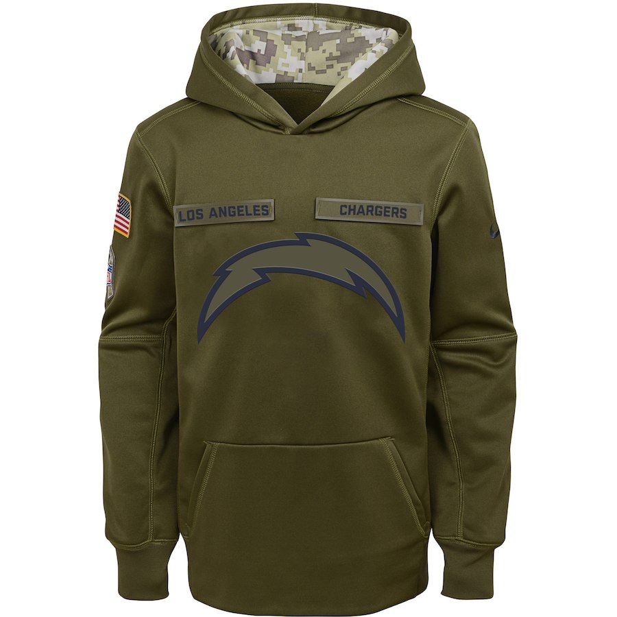 Youth Los Angeles Chargers Olive Salute to Service Pullover Performance NFL Hoodie